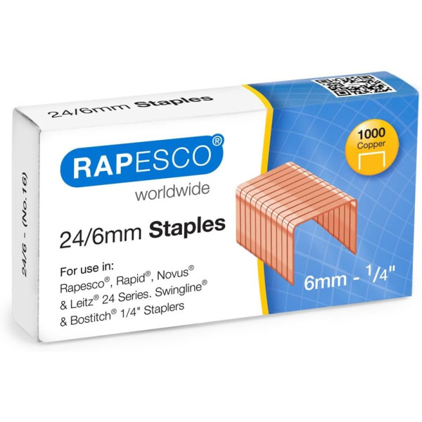 photo-Agrafes - 24/6 - 6mm - Cuivré - Boîte de 1000 unités - Rapesco