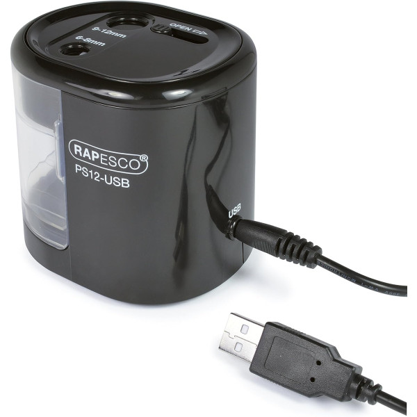 Taille-crayons électrique - Prise USB - Noir - Pour crayons de bois - Rapesco