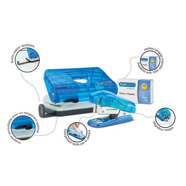 Perforateur - Agrafeuse - Agrafes - Bureau - Bleu - Rapesco