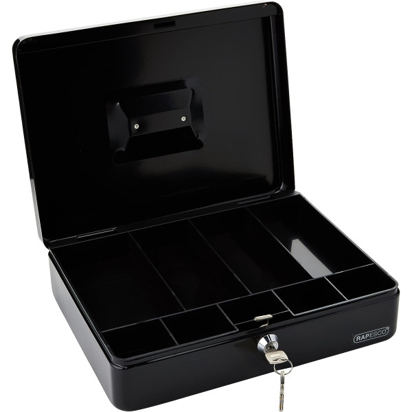 Caisse à monnaie - Noir - Métal - 5 compartiments - 30cm