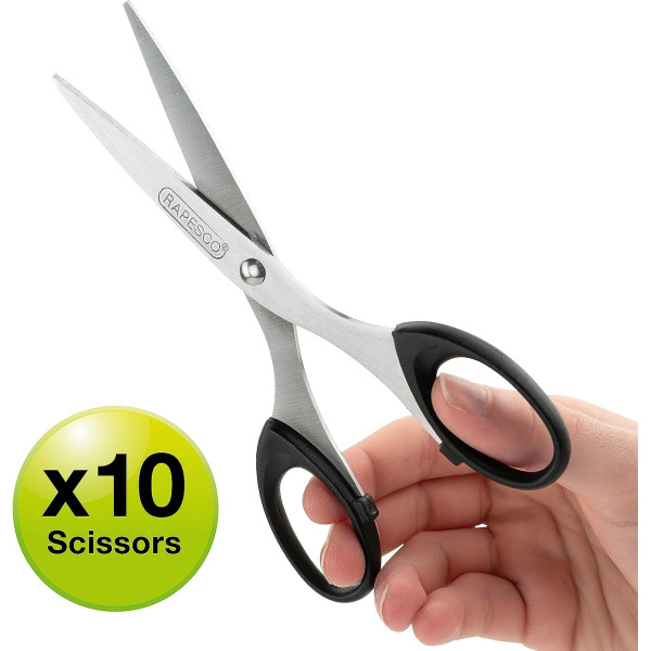 Ciseaux - Bouts pointus - 16 cm - Bureau - Lot de 10 - Lame acier - Rapesco
