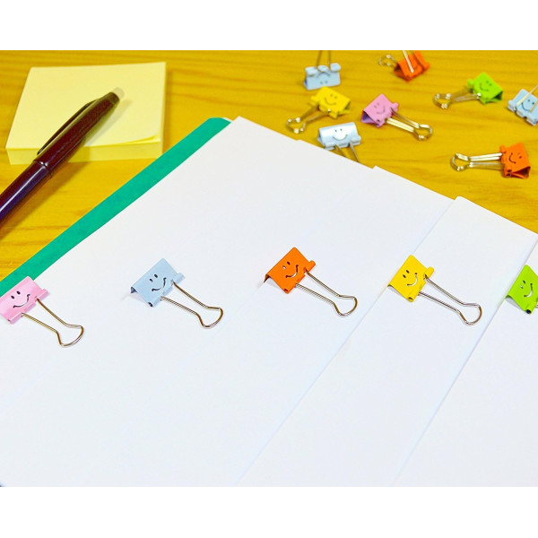 Pinces à clip - Métal - Couleurs assortis - Avec smiley - Boîte de 80 - Rapesco