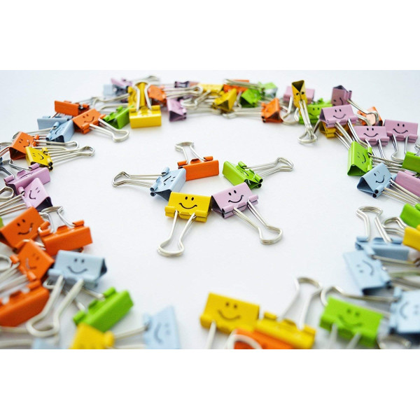 Pinces à clip - Métal - Couleurs assortis - Avec smiley - Boîte de 80 - Rapesco
