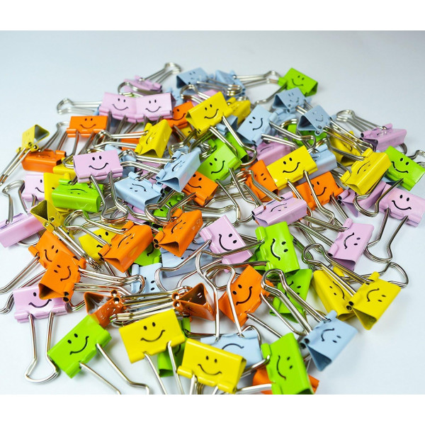 Pinces à clip - Métal - Couleurs assortis - Avec smiley - Boîte de 80 - Rapesco