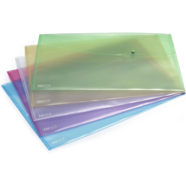 photo-Pochettes - Porte-documents - Plastique - A3 - Bouton pression - Lot de 5 - Rapesco
