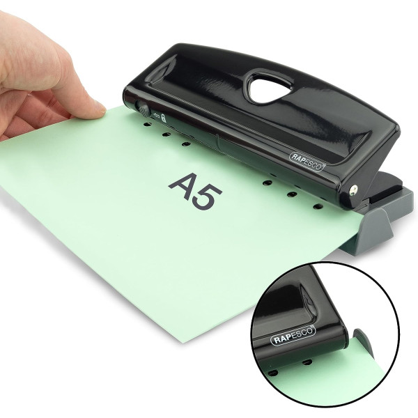 Perforateur - 6 trous - Métal - Noir - Capacité 9 feuilles - Rapesco