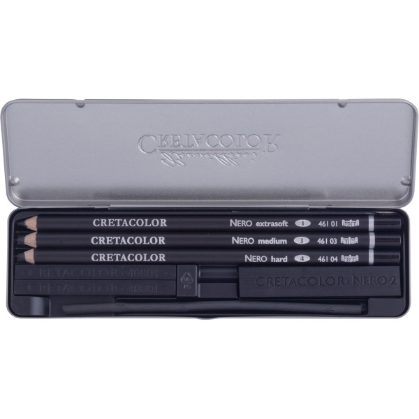 Crayons de dessin - Fusains - Cretacolor -  Nero Deep Black Pocket - Boîte de 7 pièces