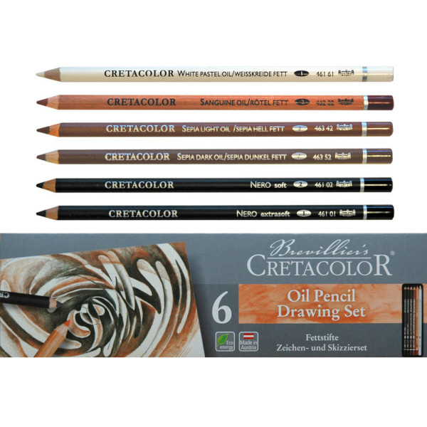 Crayons à l'huile - Esquisse gras - Cretacolor - Oil Pencils Pocket Set - Boîte de 6 pièces