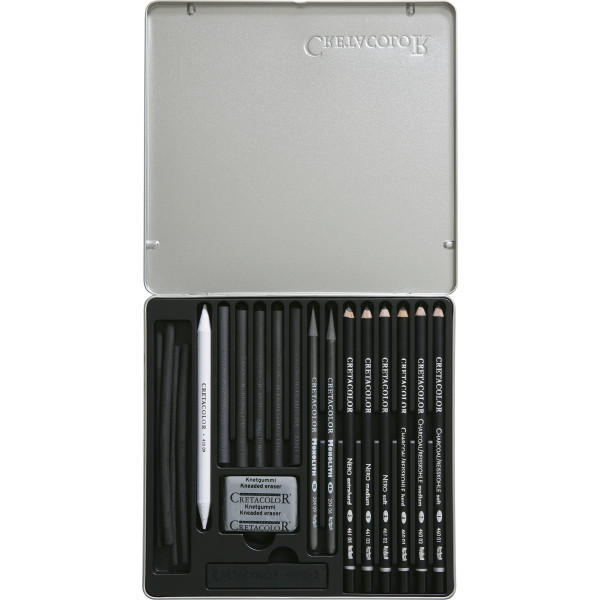 Crayons - Fusains - Estompe - Dessin - Esquisse - Cretacolor - Black Box - 20 pièces