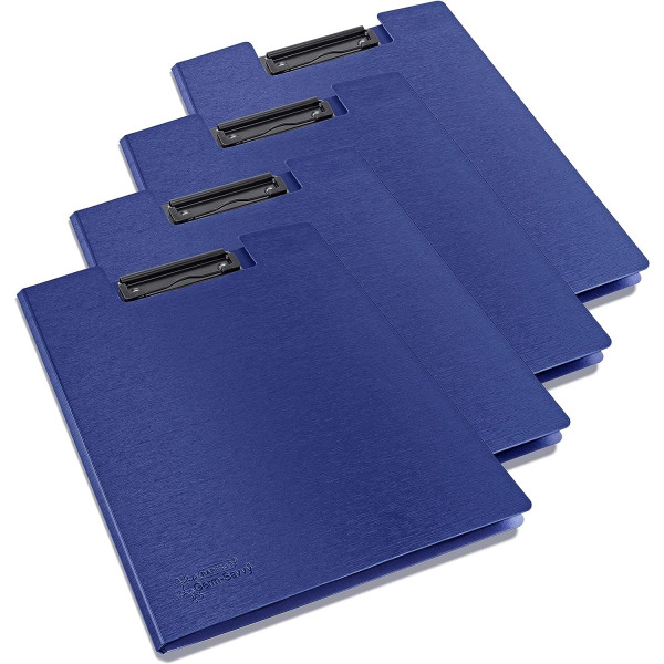 photo-Porte-blocs - A4 - Avec rabats - Bleu - Clip métal - Lot de 4 - Rapesco