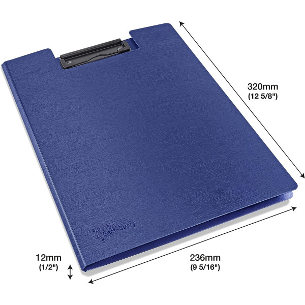 Porte-blocs - A4 - Avec rabats - Bleu - Clip métal - Lot de 4 - Rapesco