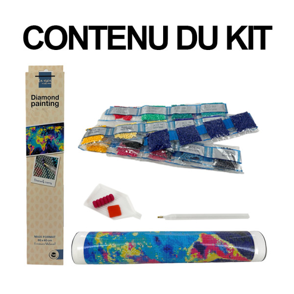 Kit de diamond painting - Modèle carte du monde - Planisphère - 60x40cm