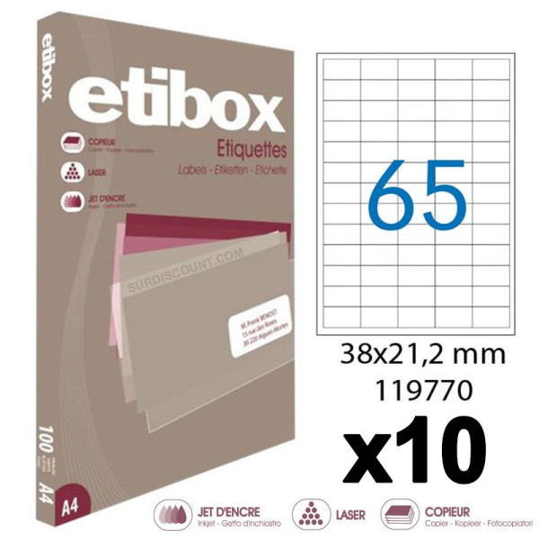 photo-10 boîtes de 6500 étiquettes - Format 38x21,2mm - Etibox - Apli 119770