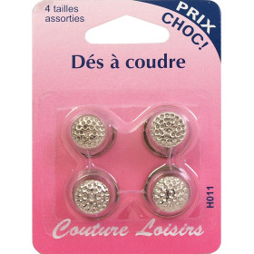 photo-Dés à coudre - Lot de 4 dés - Plusieurs tailles assortis - Métal