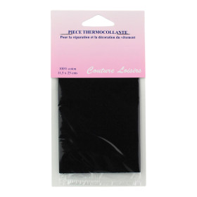 photo-Coupon de tissu - Noir - Coton - Thermocollant - 11,5x25cm