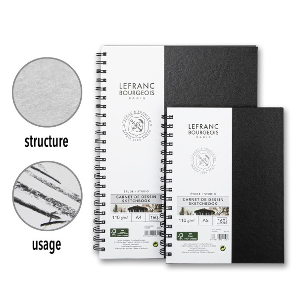 Carnet à dessin - A4 - Spirales - 80 pages - Papier 110g - Blanc - Lefranc Bourgeois