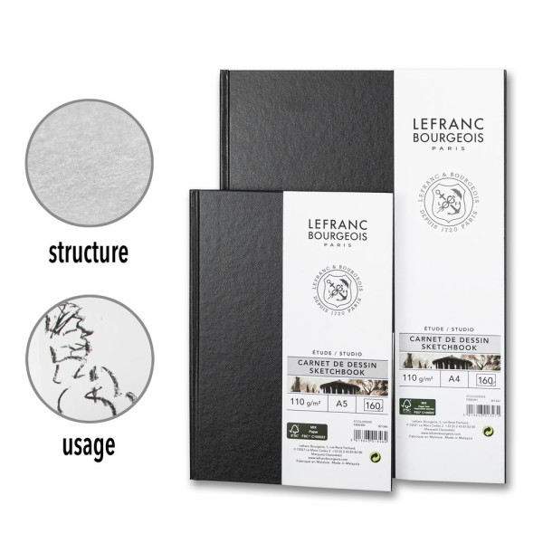 Carnet à dessin - A4 - 80 pages - Papier 110g - Blanc - Lefranc Bourgeois