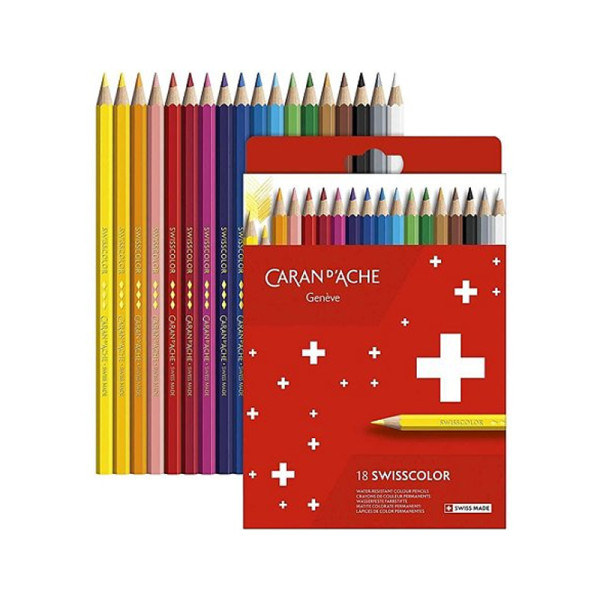 photo-Crayons de couleur - 18 couleurs - Caran d'Ache - Swisscolor - Permanent