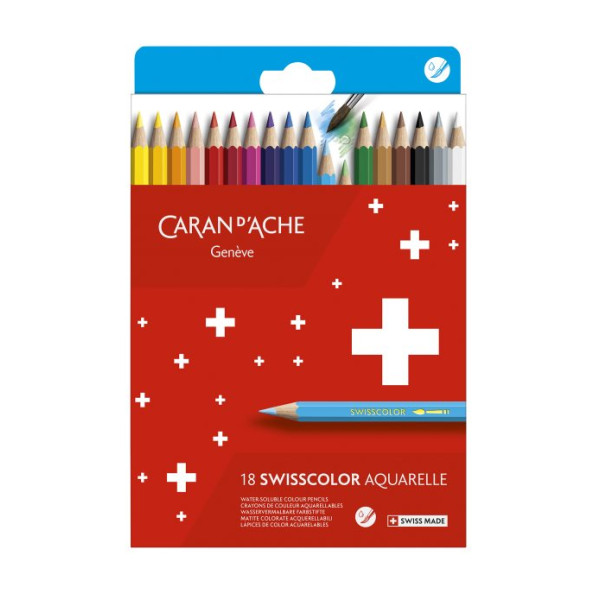 photo-Crayons de couleur - 18 couleurs - Caran d'Ache - Swisscolor - Aquarellables