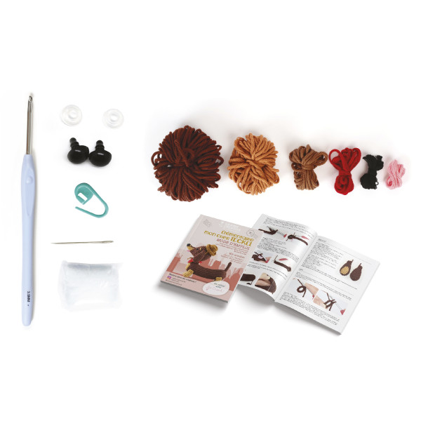 Kit créatif - Crée un amigurumi en crochet - Chien teckel - Accessoires inclus