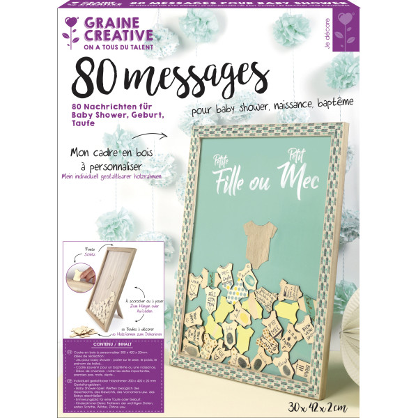 photo-Cadre à messages - Baby shower - Naissance - En bois - Personnalisable - 42x30cm