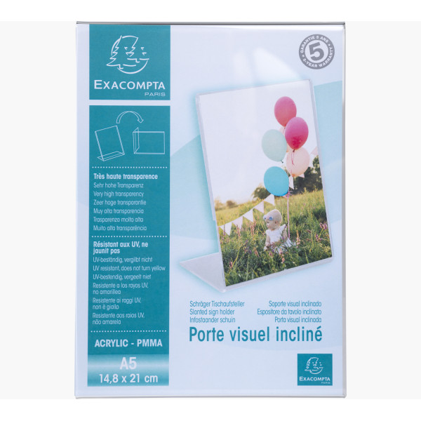 photo-Porte-visuel - Présentoir - A5 - Incliné - Transparent - Pour photo, menu, document