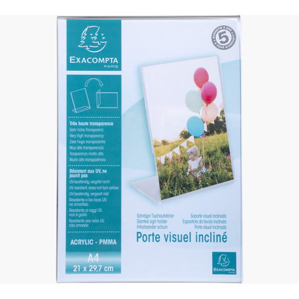 photo-Porte-visuel - Présentoir - A4 - Incliné - Transparent - Pour photo, menu, document