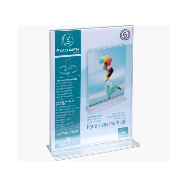 Porte-visuel - Présentoir - A5 - Droit - Transparent - Pour photo, menu, document