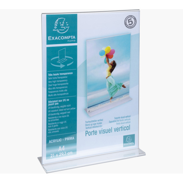 Porte-visuel - Présentoir - A4 - Droit - Transparent - Pour photo, menu, document