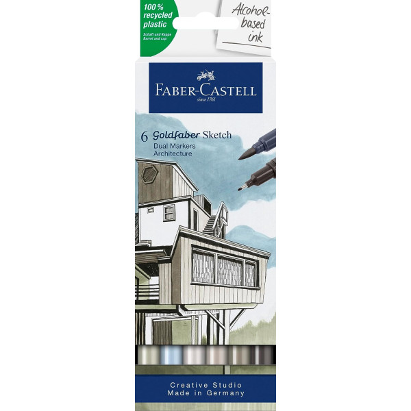 Photo - 6 feutres de coloriage - A base d'alcool - Double pointes - Architecture - Faber Castell - Goldfaber
