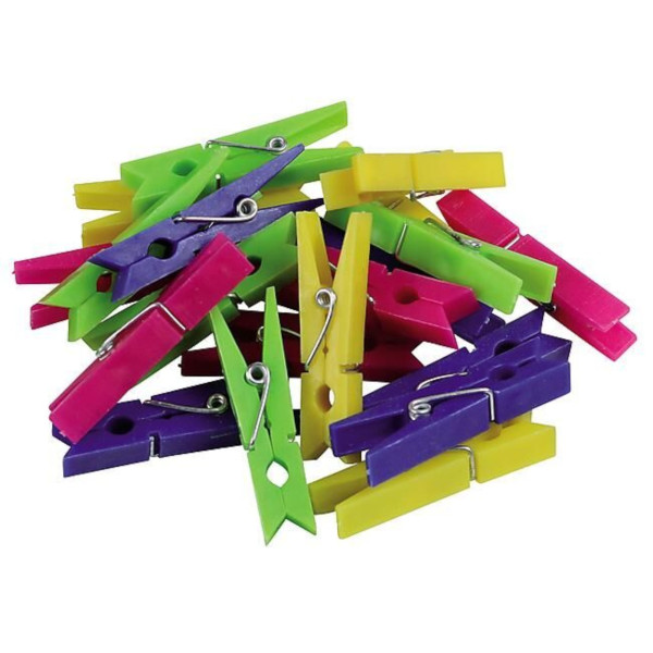 Photo - Mini pinces à linge - Plastique - Coloris Assortis - 32mm de longueur - Solveig