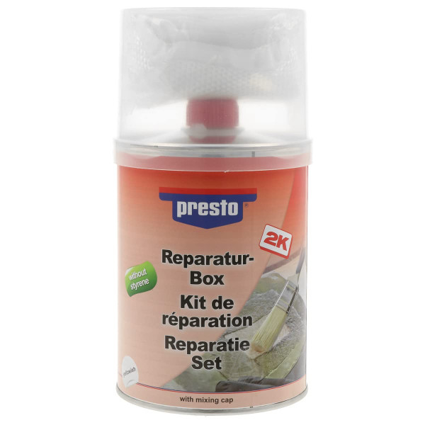 photo-Kit pour réparation - Carrosserie - Surfaces abîmées - Mastic - Durcisseur - Tissus - Presto