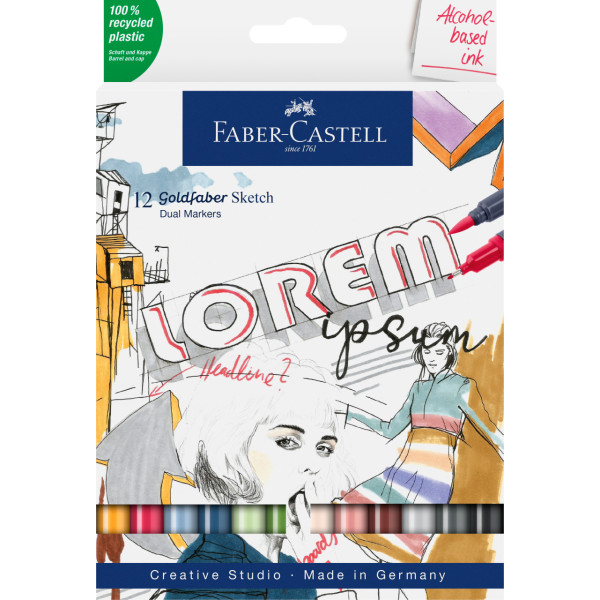 Photo - 12 Feutres de coloriage - A base d'alcool - Double pointes - Goldfaber Sketch - Faber Castell