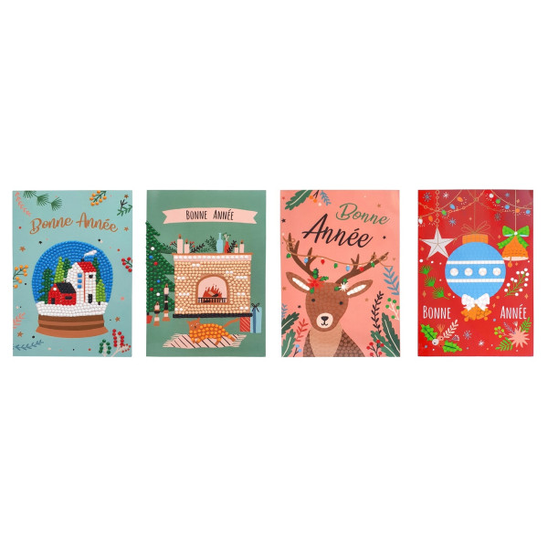 Photo - 4 cartes de vœux - Diamond painting - Bonne année - Ctop