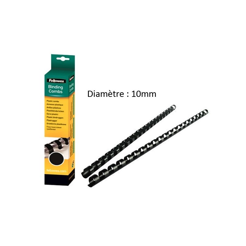 Anneaux Plastique Pour Reliure - Spirales - 10Mm - A4 - X25 - Noir - Fellowes pas cher