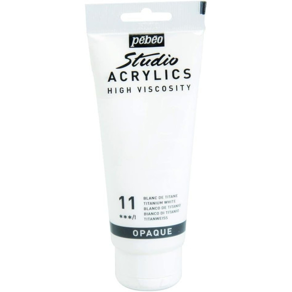 Lot 3 tubes de peinture acrylique - Blanc de Titane et Noir de Mars - Pébéo - 3x100ml