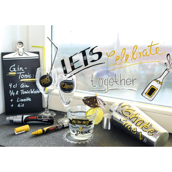 Marqueur craie - Pointe large - Argent - Uni chalk marker - Uni-Ball