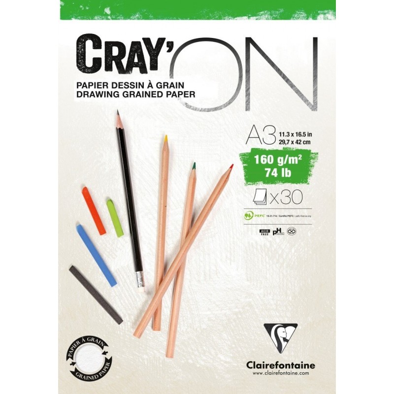 photo-Bloc - Dessin - A3 - 160g - 30 feuilles - Grain fin - Clairefontaine - Cray'On