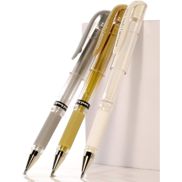 3 stylos roller Uni-Ball Signo Broad Blanc métallisé