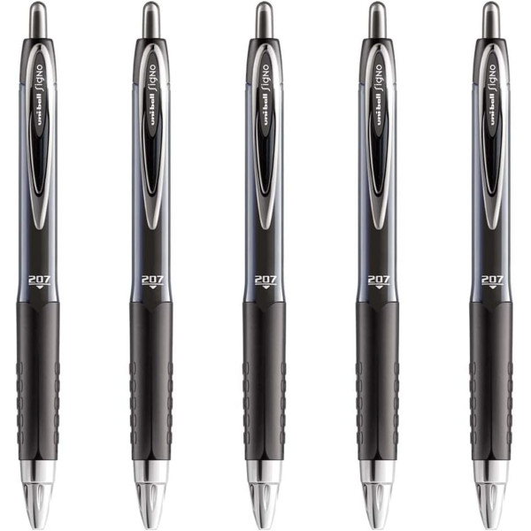 photo-5 stylos roller encre gel noir pointe moyenne 0.7 mm Uni-Ball Signo 207