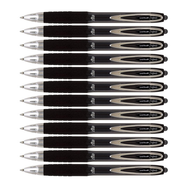 photo-12 stylos roller encre gel noir pointe moyenne 0.7 mm Uni-Ball Signo 207