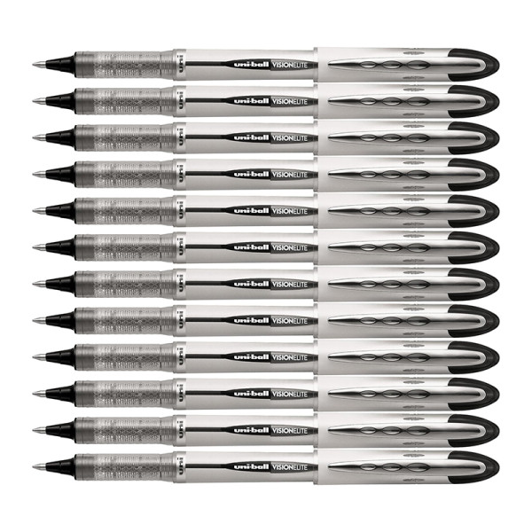 photo-12 stylos roller bille noir vision élite pointe moyenne 0,8mm Uni Ball
