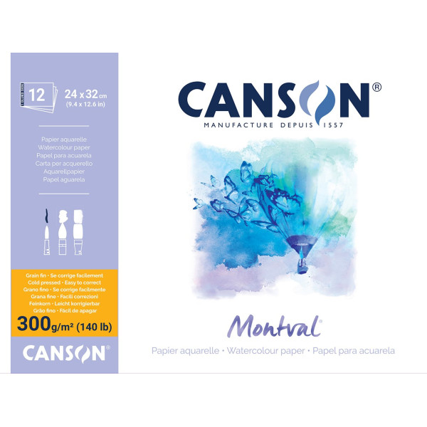 Photo - Bloc - Aquarelle - 24x32 cm - Grain fin - 12 Feuilles - 300g - Montval - Canson