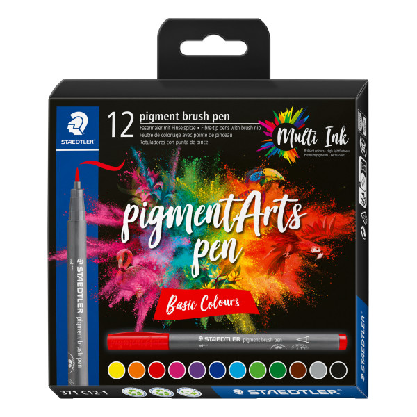 photo-12 feutres - Pointe pinceau - Staedtler - Pigment Arts Pen - Couleurs basiques