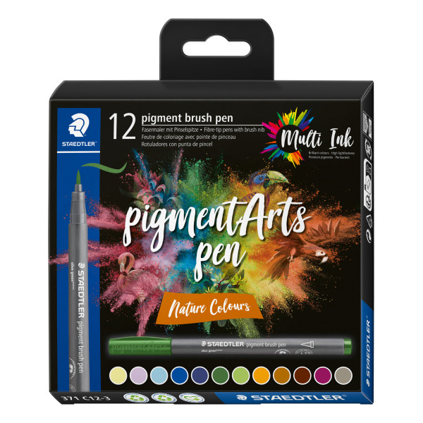 photo-12 feutres - Pointe pinceau - Staedtler - Pigment Arts Pen - Couleurs nature