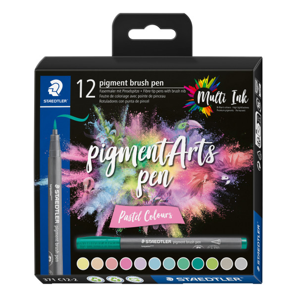 photo-12 feutres - Pointe pinceau - Staedtler - Pigment Arts Pen - Couleurs pastels