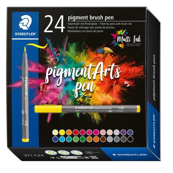 photo-24 feutres - Pointe pinceau - Staedtler - Pigment Arts Pen - Couleurs basiques