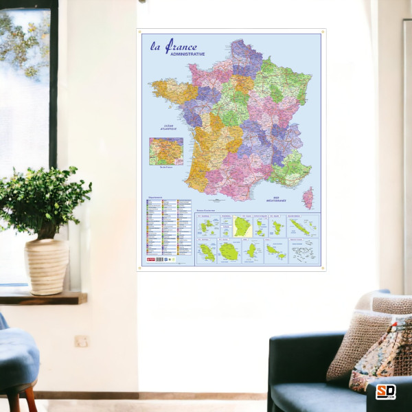 Carte Murale Pelliculée France Administrative 66 X 84,5 Cm
