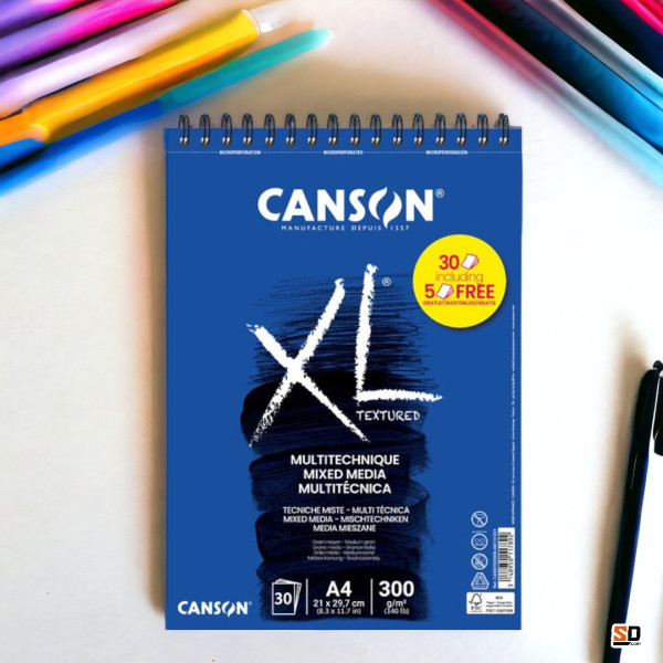 Bloc - Multi techniques - A4 - Spirales - 30 feuilles - 300g - Grain moyen - Canson XL