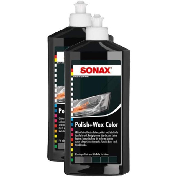 photo-Polish + cire - SONAX - Couleur Noir - Carrosserie - Flacon 500ml - Lot de 2